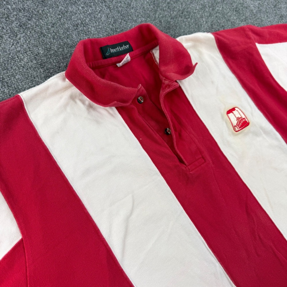 Inner Harbor Polo Shirt XL Red White Vertical Stripe Cotton Vintage Mens